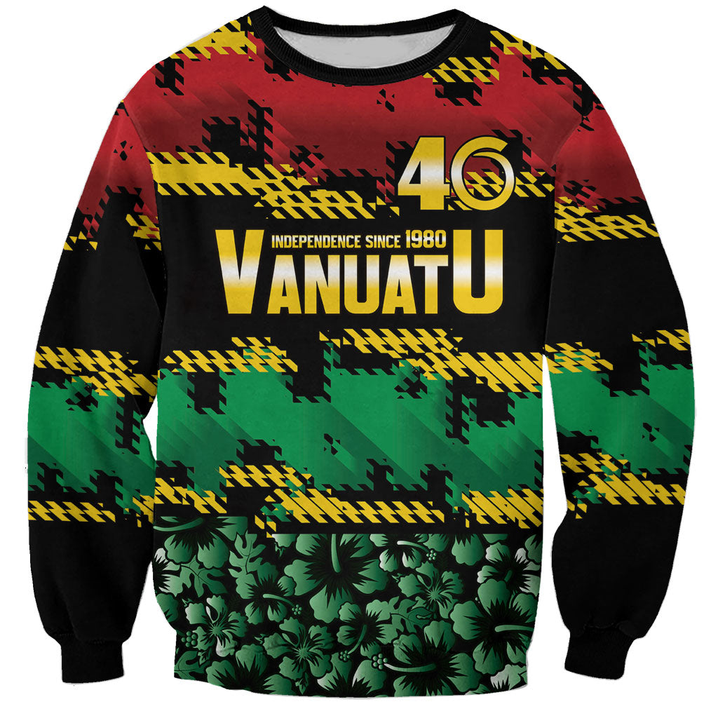 Vanuatu 46th Year Anniversary Sweatshirt 30 July 1980 Hibiscus Seamless Pattern LT9 Unisex Black - Polynesian Pride