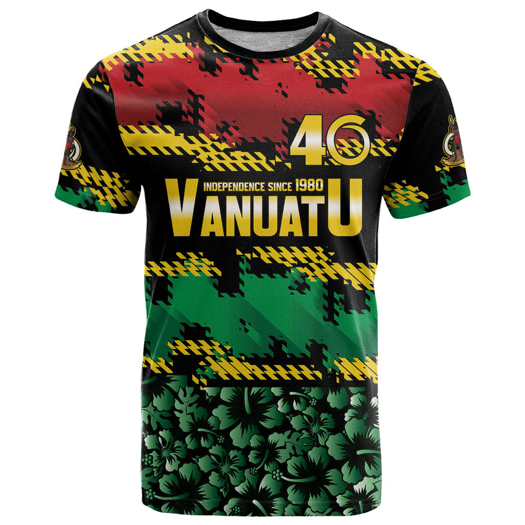 Vanuatu 46th Year Anniversary T Shirt 30 July 1980 Hibiscus Seamless Pattern LT9 Black - Polynesian Pride