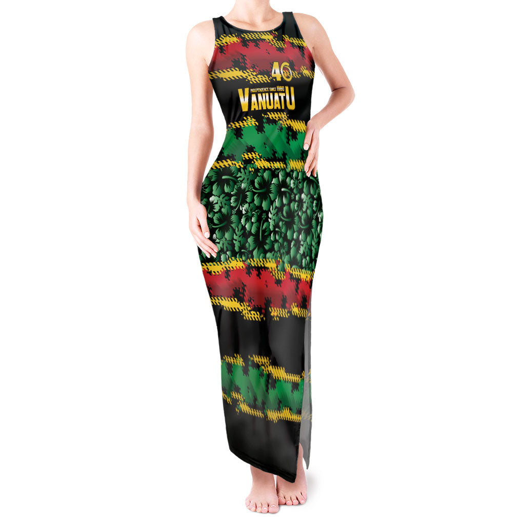 Vanuatu 46th Year Anniversary Tank Maxi Dress 30 July 1980 Hibiscus Seamless Pattern