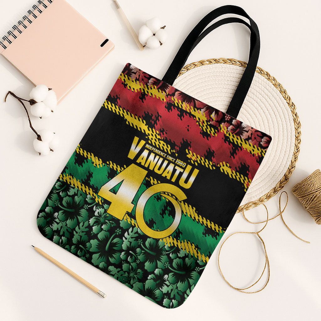 Vanuatu 46th Year Anniversary Tote Bag 30 July 1980 Hibiscus Seamless Pattern LT9 Black Strap One Size Black - Polynesian Pride