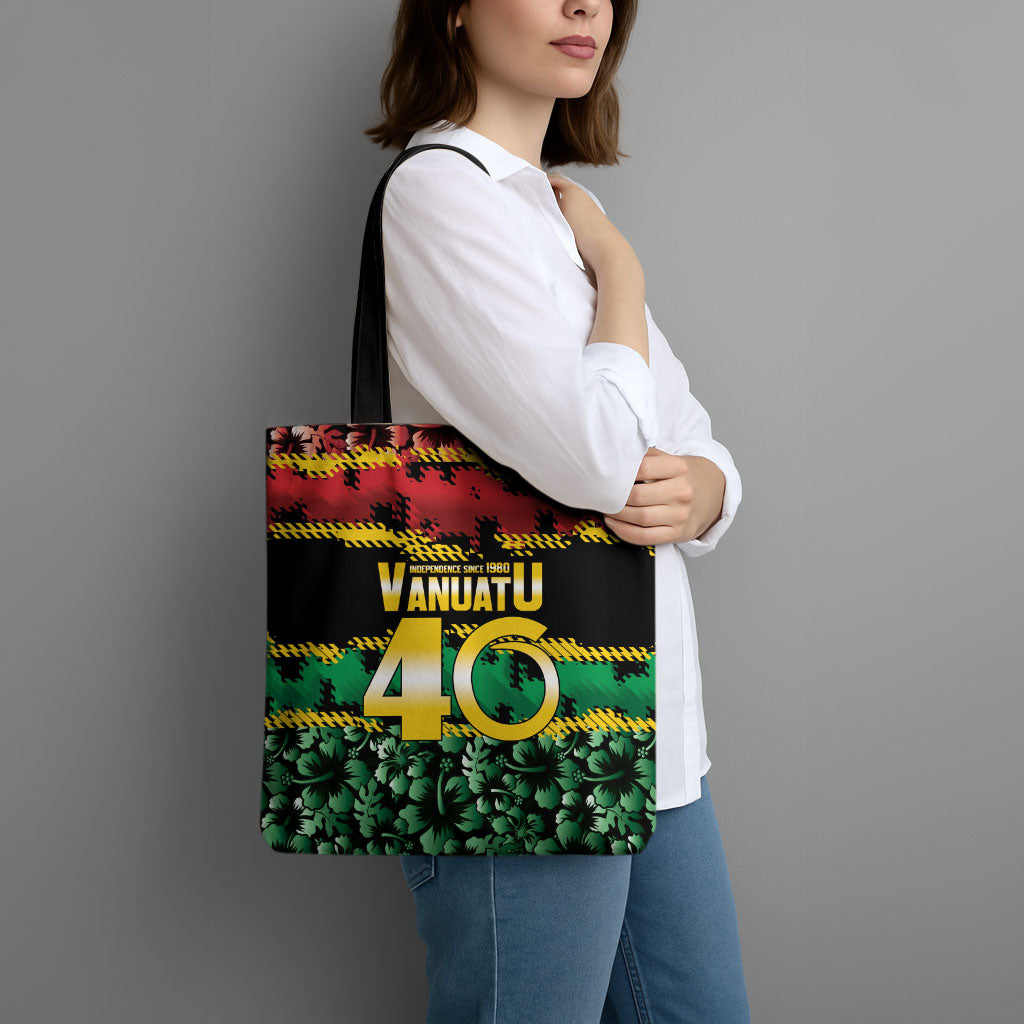 Vanuatu 46th Year Anniversary Tote Bag 30 July 1980 Hibiscus Seamless Pattern LT9 - Polynesian Pride