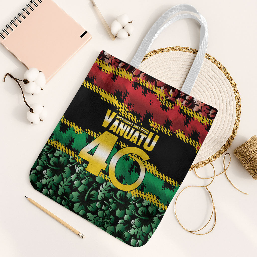 Vanuatu 46th Year Anniversary Tote Bag 30 July 1980 Hibiscus Seamless Pattern LT9 White Strap One Size Black - Polynesian Pride