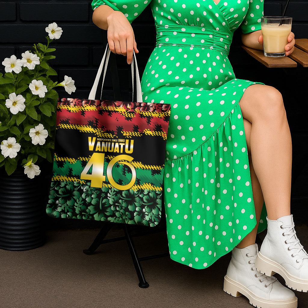 Vanuatu 46th Year Anniversary Tote Bag 30 July 1980 Hibiscus Seamless Pattern LT9 - Polynesian Pride