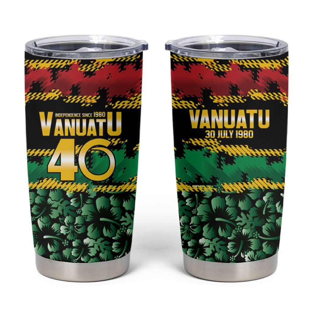 Vanuatu 46th Year Anniversary Tumbler Cup 30 July 1980 Hibiscus Seamless Pattern LT9 Black - Polynesian Pride