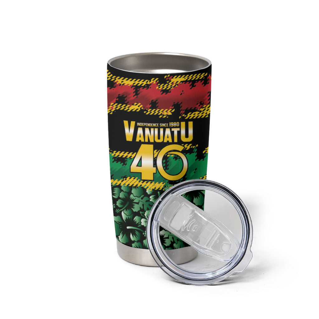 Vanuatu 46th Year Anniversary Tumbler Cup 30 July 1980 Hibiscus Seamless Pattern LT9 - Polynesian Pride