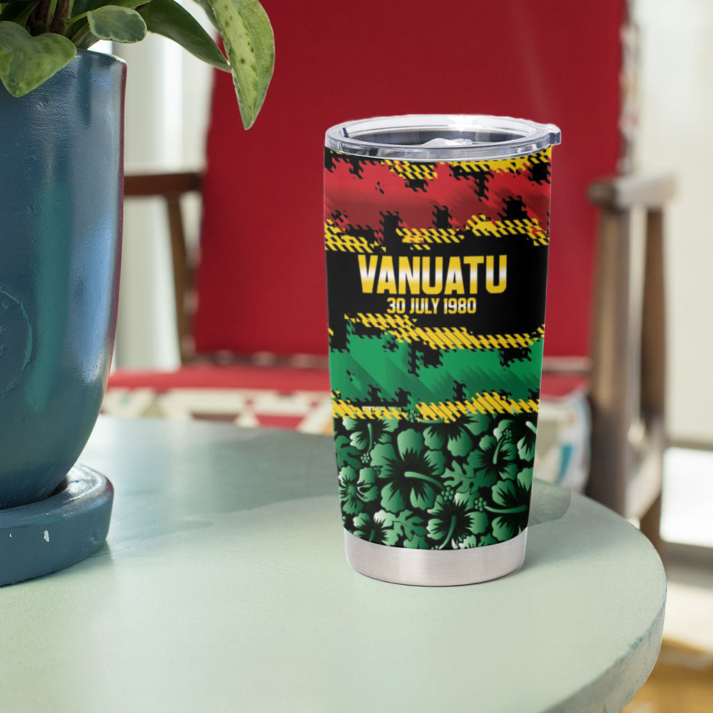 Vanuatu 46th Year Anniversary Tumbler Cup 30 July 1980 Hibiscus Seamless Pattern LT9 - Polynesian Pride