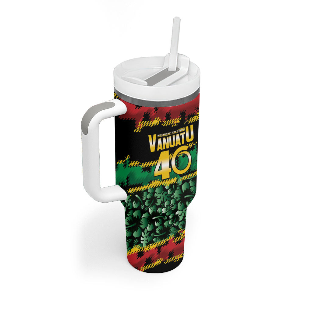 Vanuatu 46th Year Anniversary Tumbler With Handle 30 July 1980 Hibiscus Seamless Pattern LT9 - Polynesian Pride