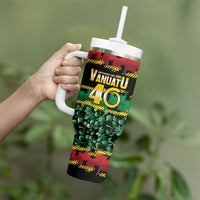 Vanuatu 46th Year Anniversary Tumbler With Handle 30 July 1980 Hibiscus Seamless Pattern LT9 - Polynesian Pride