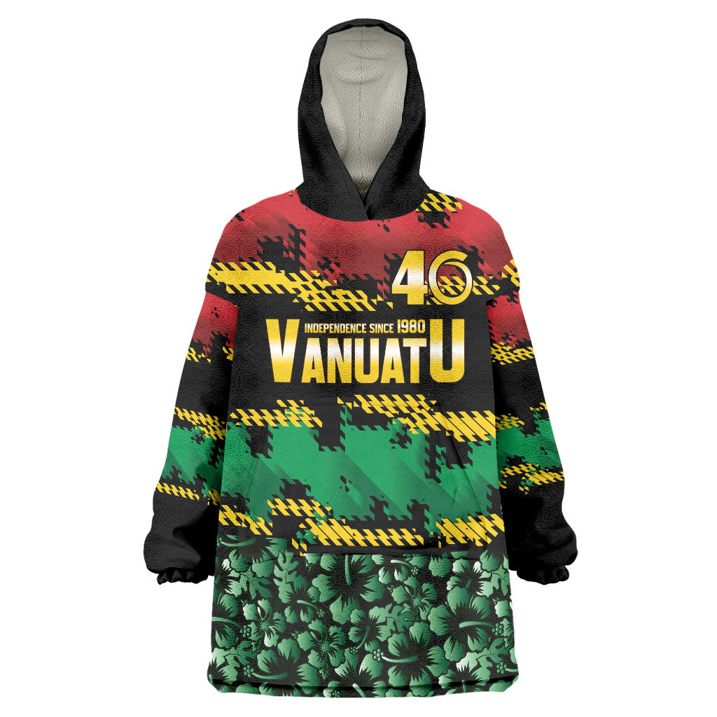 Vanuatu 46th Year Anniversary Wearable Blanket Hoodie 30 July 1980 Hibiscus Seamless Pattern LT9 One Size Black - Polynesian Pride