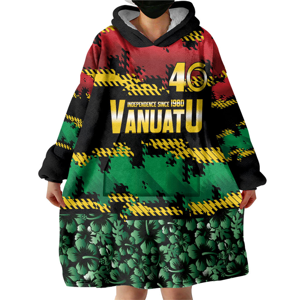 Vanuatu 46th Year Anniversary Wearable Blanket Hoodie 30 July 1980 Hibiscus Seamless Pattern LT9 - Polynesian Pride
