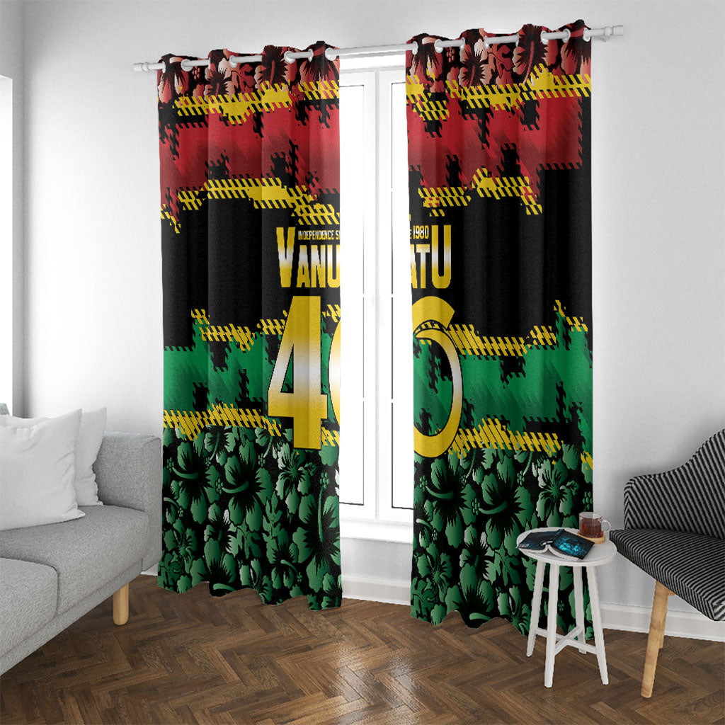 Vanuatu 46th Year Anniversary Window Curtain 30 July 1980 Hibiscus Seamless Pattern LT9 With Grommets Black - Polynesian Pride