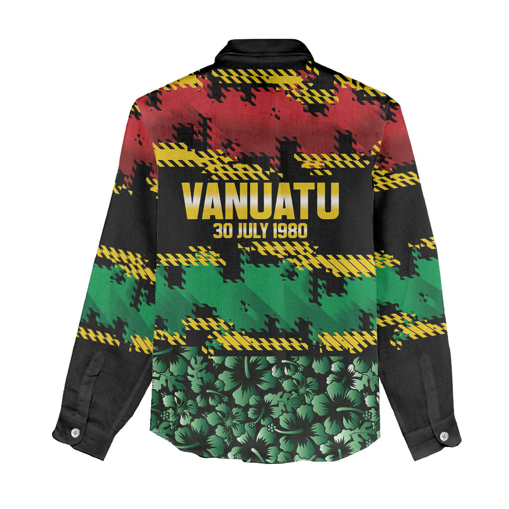 Vanuatu 46th Year Anniversary Women Casual Shirt 30 July 1980 Hibiscus Seamless Pattern LT9 - Polynesian Pride