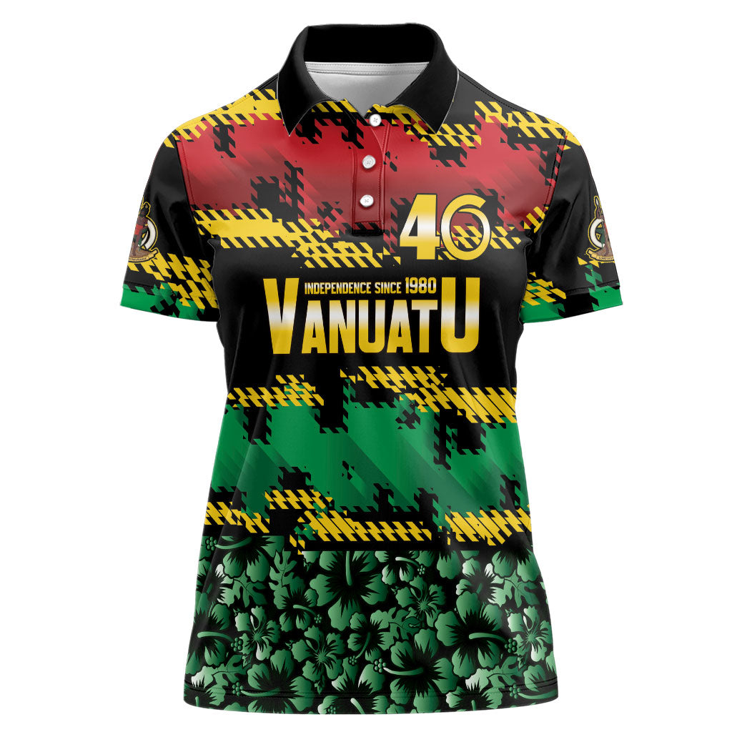 Vanuatu 46th Year Anniversary Women Polo Shirt 30 July 1980 Hibiscus Seamless Pattern LT9 Female Black - Polynesian Pride