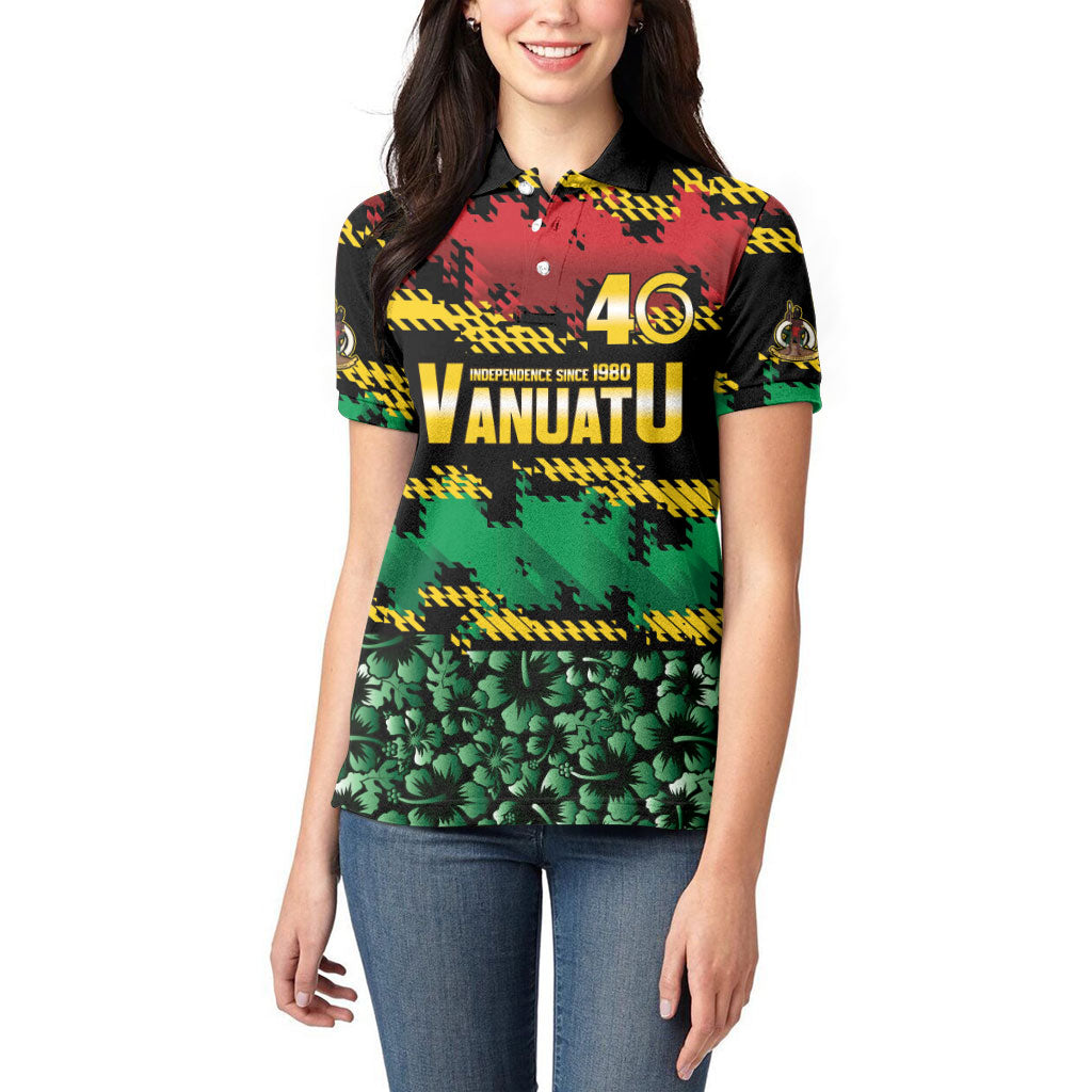 Vanuatu 46th Year Anniversary Women Polo Shirt 30 July 1980 Hibiscus Seamless Pattern LT9 - Polynesian Pride