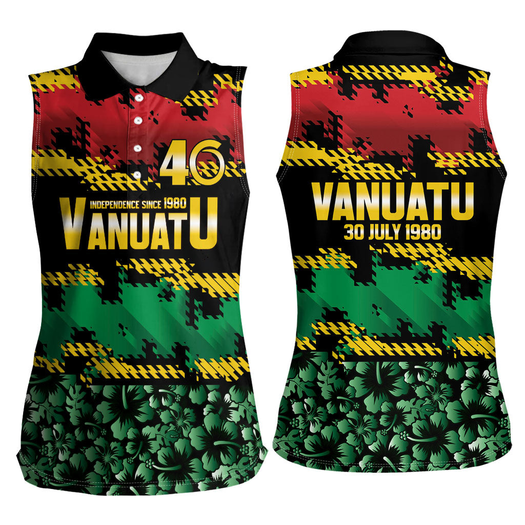 Vanuatu 46th Year Anniversary Women Sleeveless Polo Shirt 30 July 1980 Hibiscus Seamless Pattern LT9 - Polynesian Pride