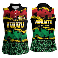 Vanuatu 46th Year Anniversary Women Sleeveless Polo Shirt 30 July 1980 Hibiscus Seamless Pattern LT9 - Polynesian Pride