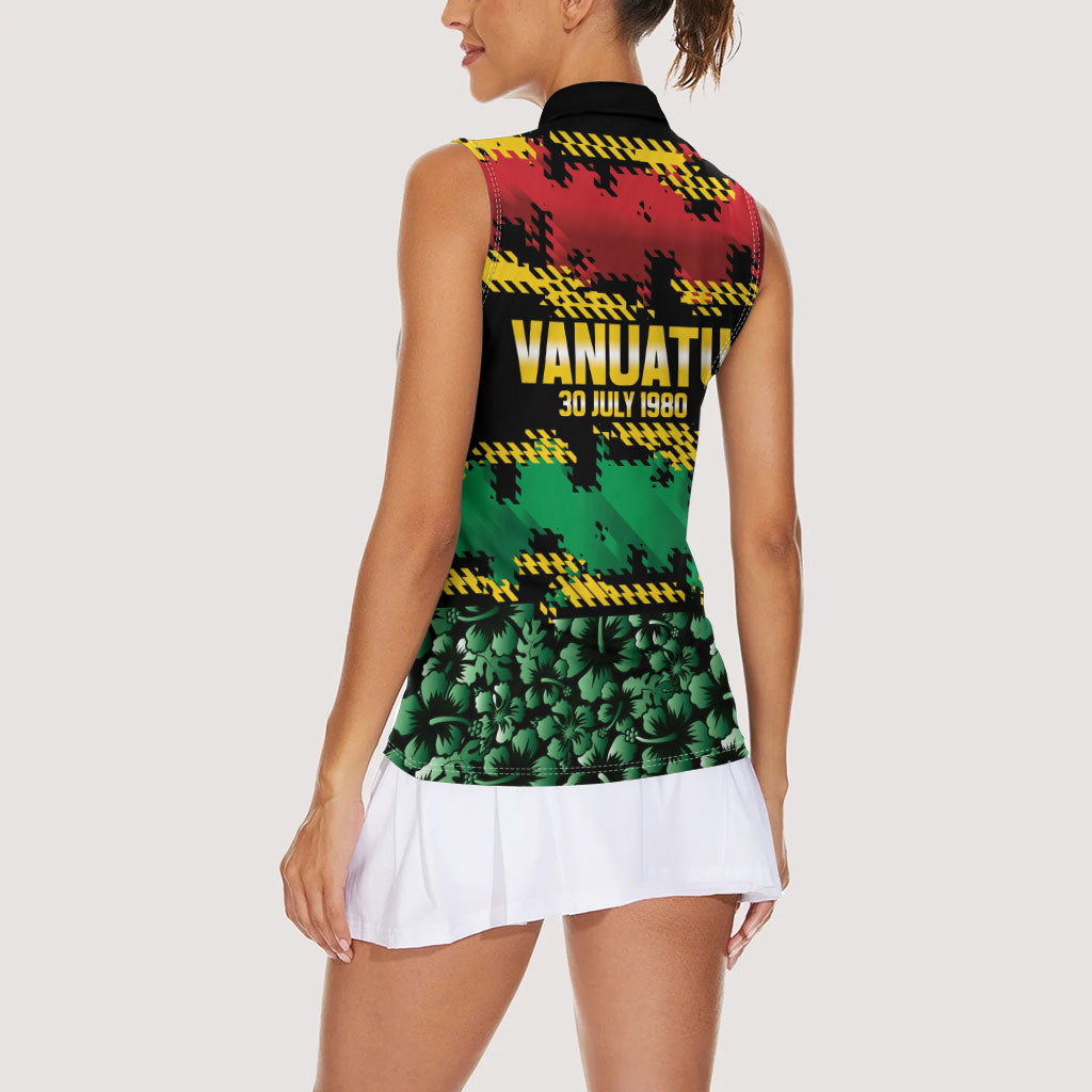 Vanuatu 46th Year Anniversary Women Sleeveless Polo Shirt 30 July 1980 Hibiscus Seamless Pattern LT9 - Polynesian Pride