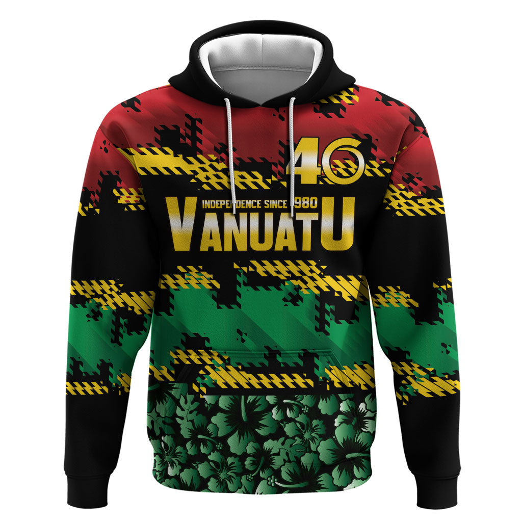 Vanuatu 46th Year Anniversary Zip Hoodie 30 July 1980 Hibiscus Seamless Pattern LT9 Pullover Hoodie Black - Polynesian Pride