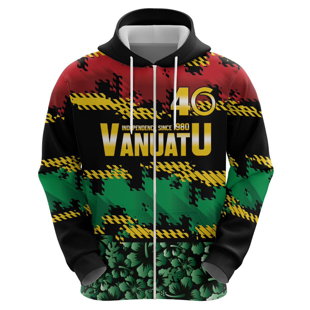 Vanuatu 46th Year Anniversary Zip Hoodie 30 July 1980 Hibiscus Seamless Pattern LT9 - Polynesian Pride