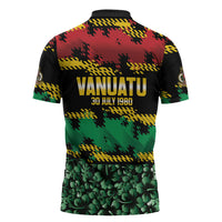 Vanuatu 46th Year Anniversary Zipper Polo Shirt 30 July 1980 Hibiscus Seamless Pattern LT9 - Polynesian Pride