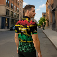 Vanuatu 46th Year Anniversary Zipper Polo Shirt 30 July 1980 Hibiscus Seamless Pattern LT9 - Polynesian Pride