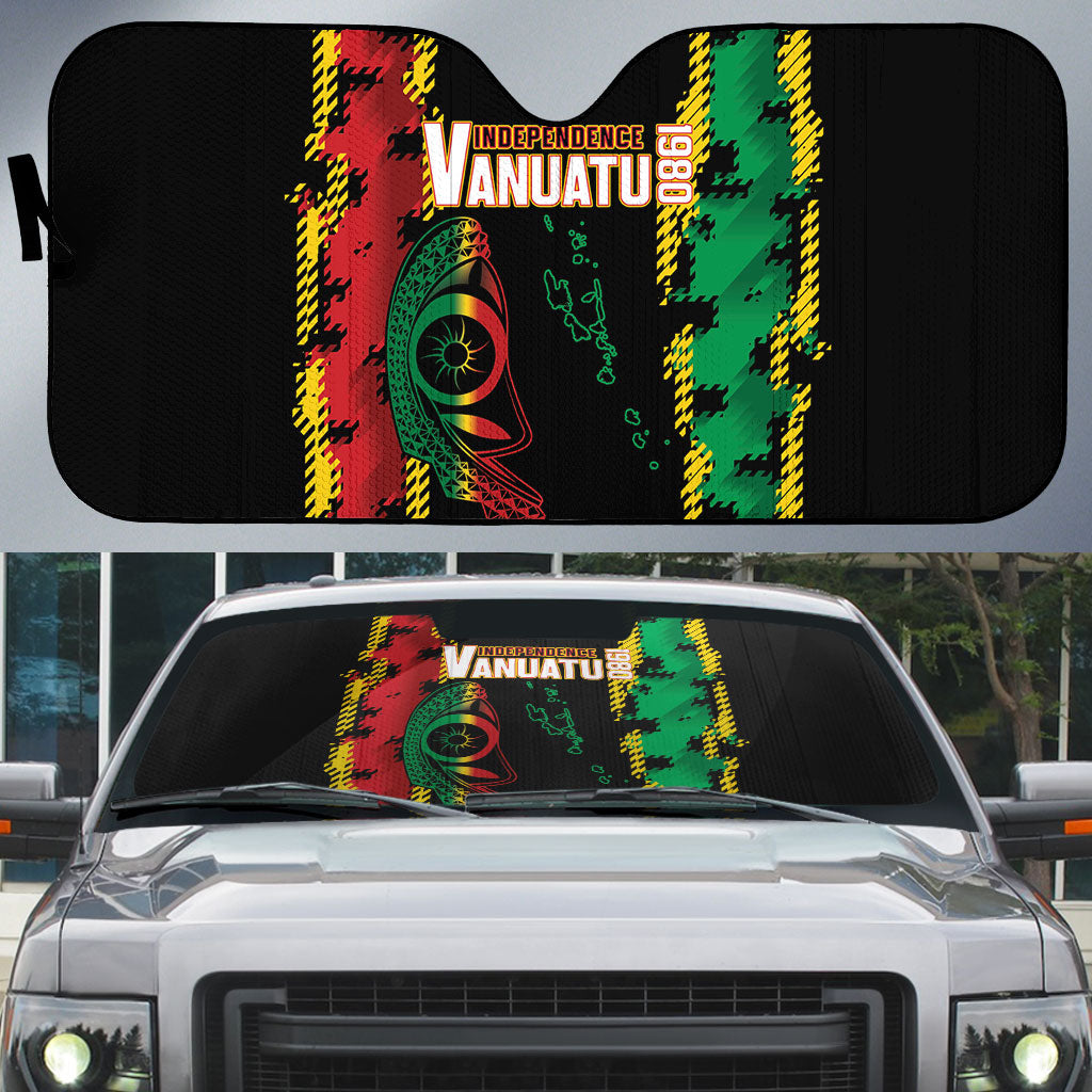 Vanuatu 46th Year Anniversary Auto Sun Shade Tamtam Slit Drums Long God Yumi Stanap LT9 Black - Polynesian Pride