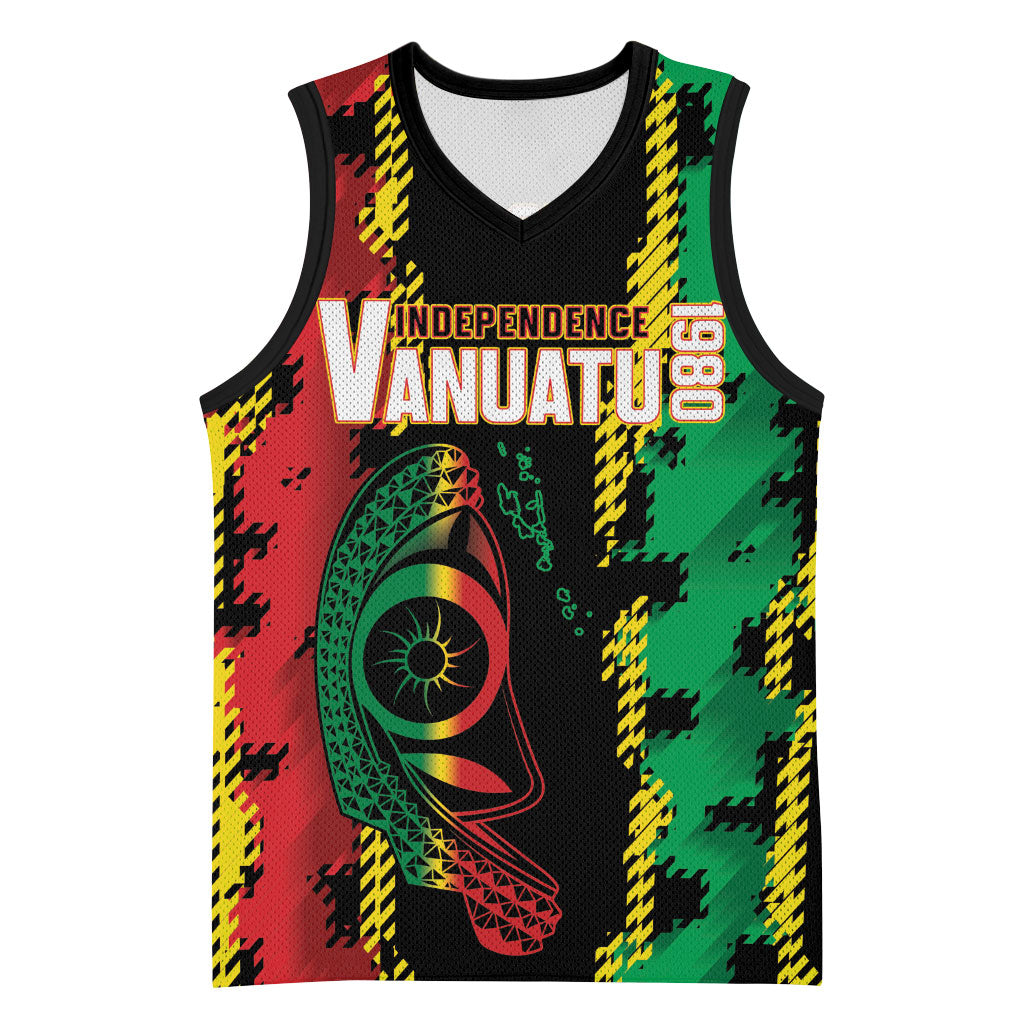 Vanuatu 46th Year Anniversary Basketball Jersey Tamtam Slit Drums Long God Yumi Stanap LT9 Unisex Black - Polynesian Pride