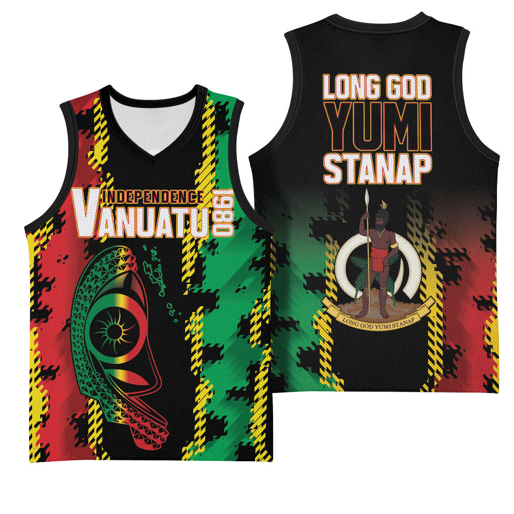 Vanuatu 46th Year Anniversary Basketball Jersey Tamtam Slit Drums Long God Yumi Stanap LT9 - Polynesian Pride