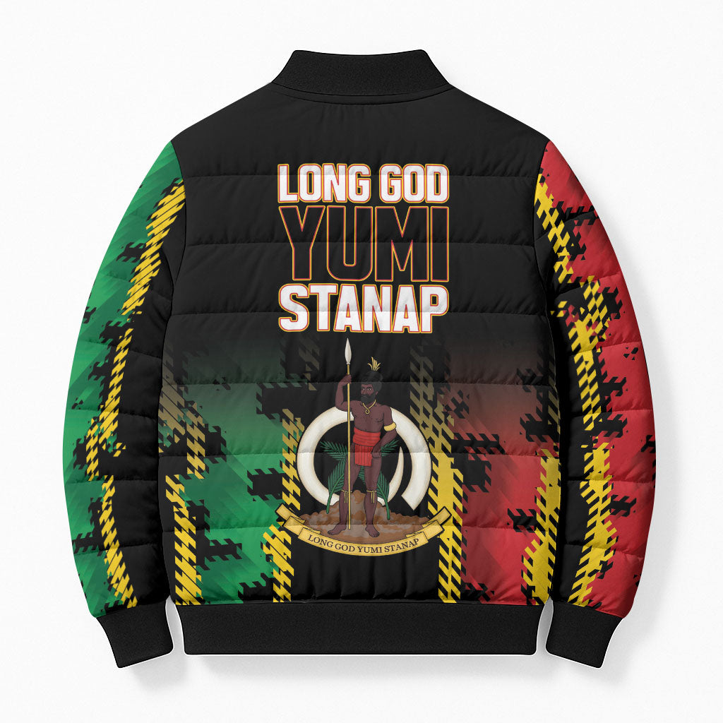 Vanuatu 46th Year Anniversary Bomber Puffer Jacket Tamtam Slit Drums Long God Yumi Stanap LT9 - Polynesian Pride