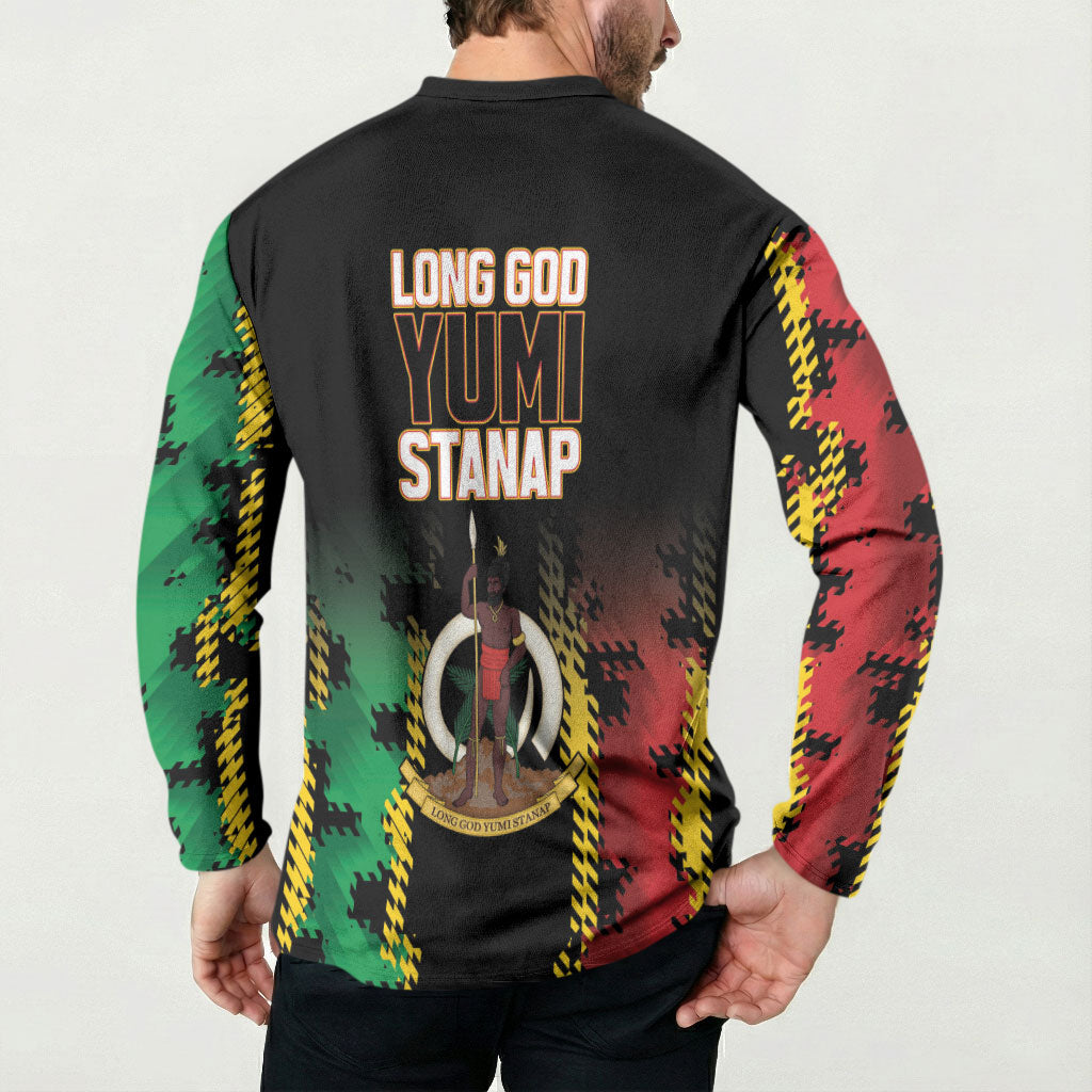 Vanuatu 46th Year Anniversary Button Sweatshirt Tamtam Slit Drums Long God Yumi Stanap