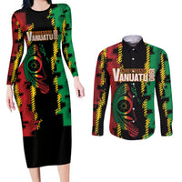 Vanuatu 46th Year Anniversary Couples Matching Long Sleeve Bodycon Dress and Long Sleeve Button Shirt Tamtam Slit Drums Long God Yumi Stanap