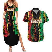 Vanuatu 46th Year Anniversary Couples Matching Summer Maxi Dress and Hawaiian Shirt Tamtam Slit Drums Long God Yumi Stanap