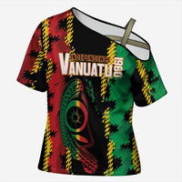 Vanuatu 46th Year Anniversary Cross Shoulder Shirt Tamtam Slit Drums Long God Yumi Stanap LT9 Female Black - Polynesian Pride