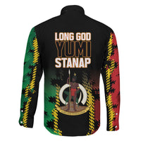 Vanuatu 46th Year Anniversary Family Matching Long Sleeve Bodycon Dress and Hawaiian Shirt Tamtam Slit Drums Long God Yumi Stanap