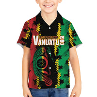 Vanuatu 46th Year Anniversary Family Matching Long Sleeve Bodycon Dress and Hawaiian Shirt Tamtam Slit Drums Long God Yumi Stanap