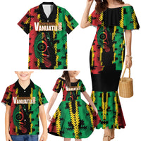Vanuatu 46th Year Anniversary Family Matching Mermaid Dress and Hawaiian Shirt Tamtam Slit Drums Long God Yumi Stanap
