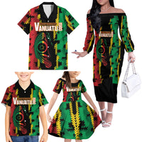 Vanuatu 46th Year Anniversary Family Matching Off The Shoulder Long Sleeve Dress and Hawaiian Shirt Tamtam Slit Drums Long God Yumi Stanap