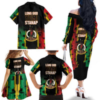 Vanuatu 46th Year Anniversary Family Matching Off The Shoulder Long Sleeve Dress and Hawaiian Shirt Tamtam Slit Drums Long God Yumi Stanap