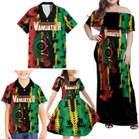 Vanuatu 46th Year Anniversary Family Matching Off Shoulder Maxi Dress and Hawaiian Shirt Tamtam Slit Drums Long God Yumi Stanap