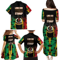Vanuatu 46th Year Anniversary Family Matching Puletasi and Hawaiian Shirt Tamtam Slit Drums Long God Yumi Stanap