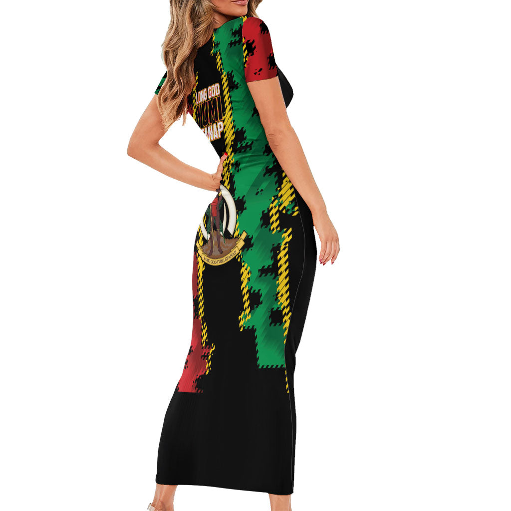 Vanuatu 46th Year Anniversary Family Matching Short Sleeve Bodycon Dress and Hawaiian Shirt Tamtam Slit Drums Long God Yumi Stanap