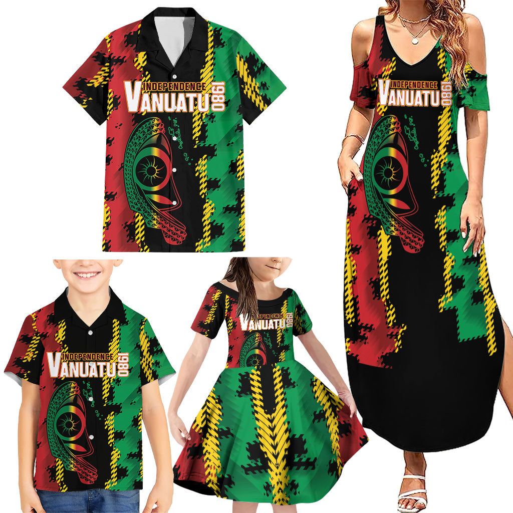 Vanuatu 46th Year Anniversary Family Matching Summer Maxi Dress and Hawaiian Shirt Tamtam Slit Drums Long God Yumi Stanap LT9 - Polynesian Pride