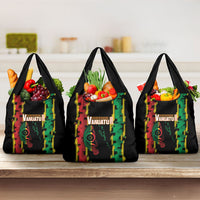 Vanuatu 46th Year Anniversary Grocery Bag Tamtam Slit Drums Long God Yumi Stanap LT9 3-pack One Size Black - Polynesian Pride