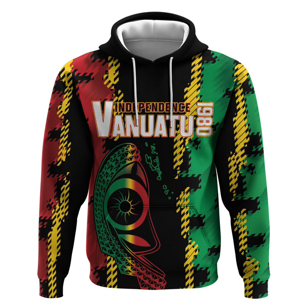 Vanuatu 46th Year Anniversary Hoodie Tamtam Slit Drums Long God Yumi Stanap LT9 Pullover Hoodie Black - Polynesian Pride