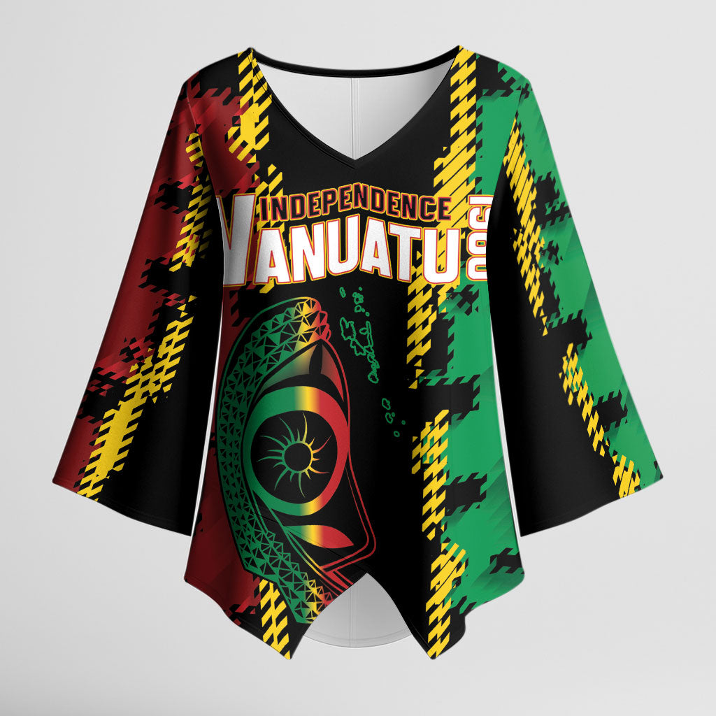 Vanuatu 46th Year Anniversary Kimono Sleeve Blouse Tamtam Slit Drums Long God Yumi Stanap LT9 Female Black - Polynesian Pride