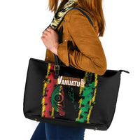 Vanuatu 46th Year Anniversary Leather Tote Bag Tamtam Slit Drums Long God Yumi Stanap LT9 Black - Polynesian Pride