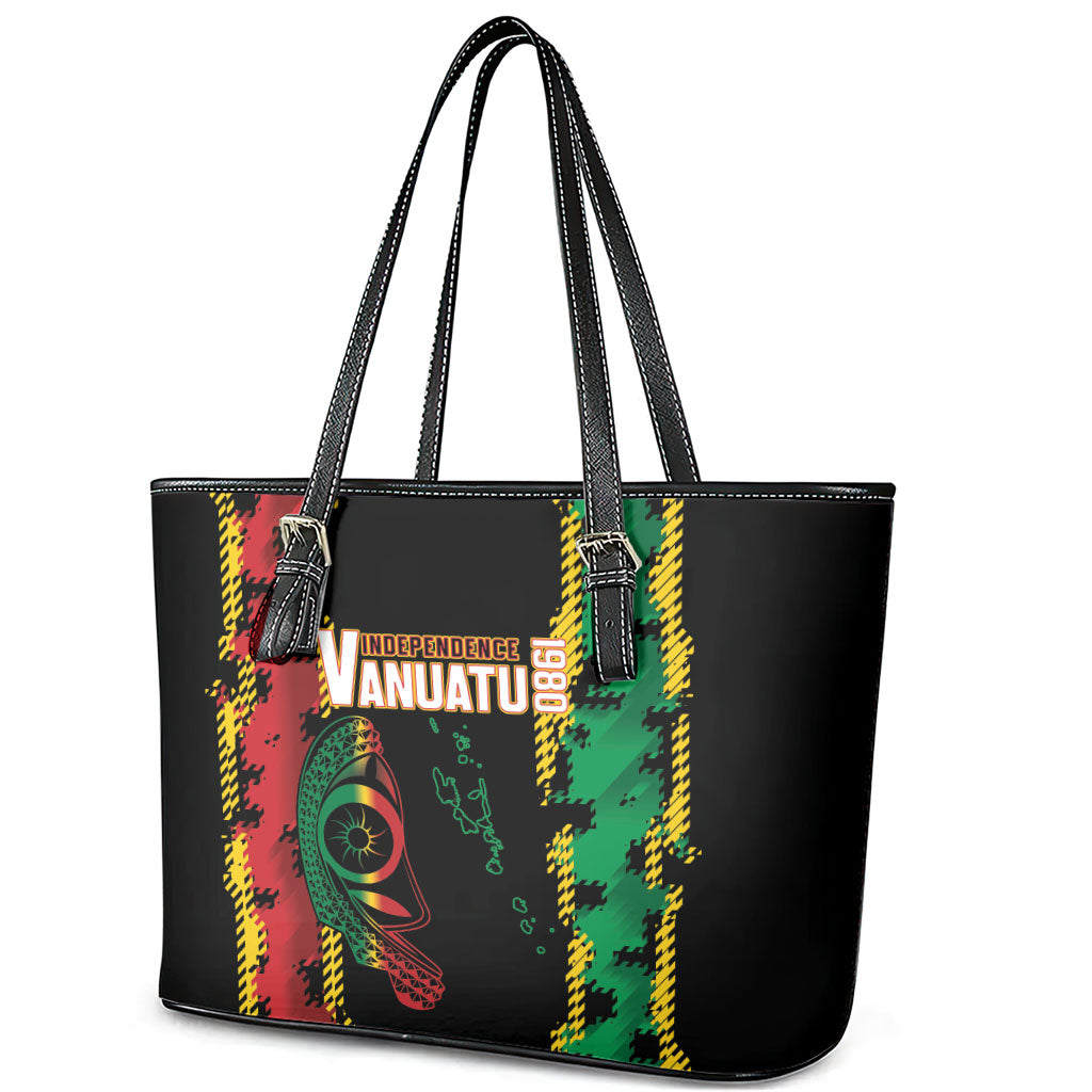 Vanuatu 46th Year Anniversary Leather Tote Bag Tamtam Slit Drums Long God Yumi Stanap LT9 - Polynesian Pride