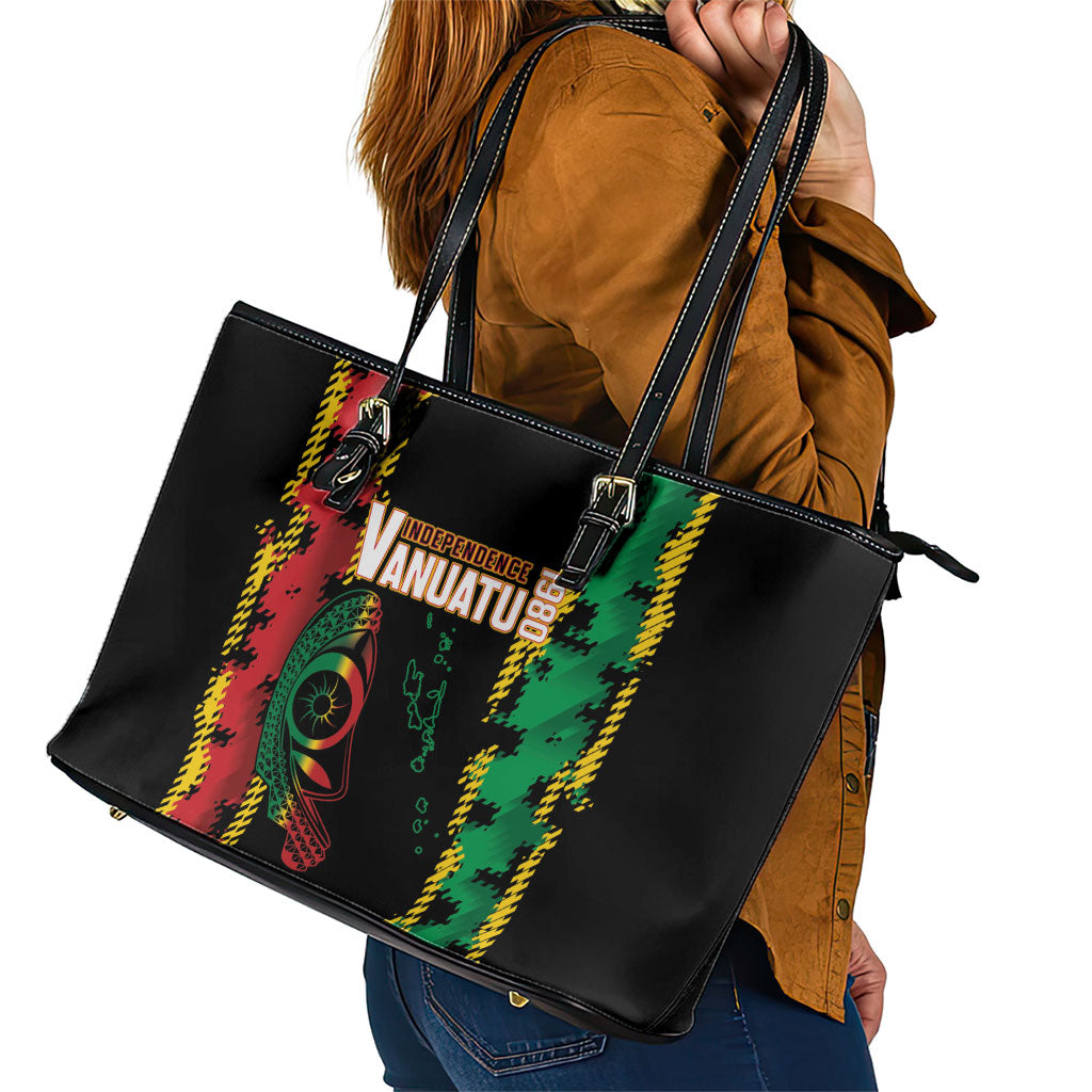 Vanuatu 46th Year Anniversary Leather Tote Bag Tamtam Slit Drums Long God Yumi Stanap LT9 - Polynesian Pride