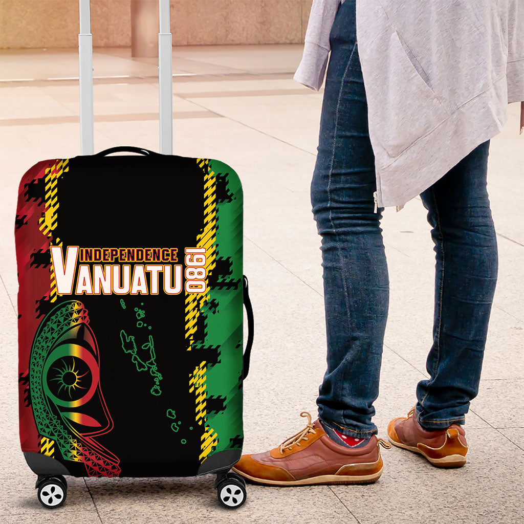 Vanuatu 46th Year Anniversary Luggage Cover Tamtam Slit Drums Long God Yumi Stanap LT9 Black - Polynesian Pride