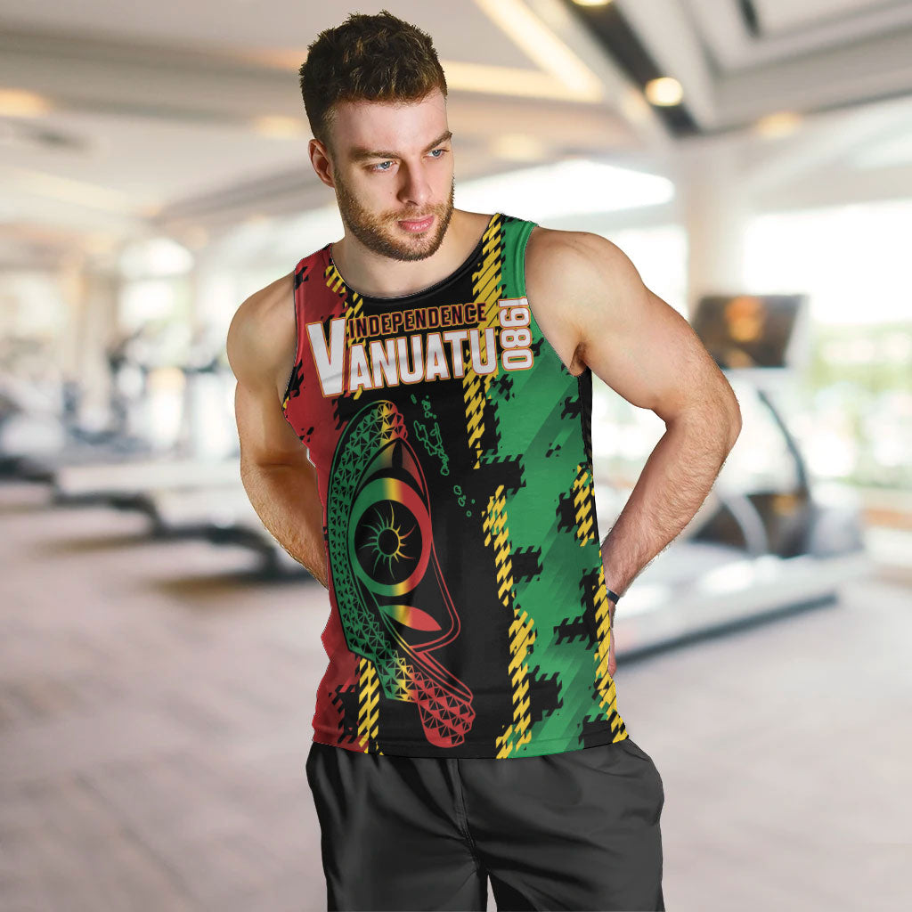 Vanuatu 46th Year Anniversary Men Tank Top Tamtam Slit Drums Long God Yumi Stanap LT9 Black - Polynesian Pride
